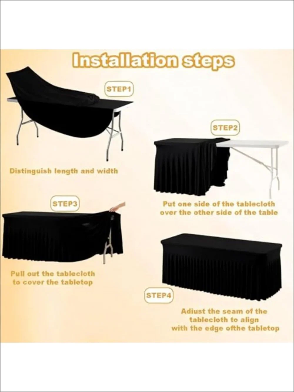 3 Pack Spandex Tablecloths Stretch Fitted 6ft Table Cover with Skirt